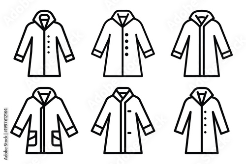 Hand drawn  raincoat weather outline icon set. Minimal Line art weather icons.