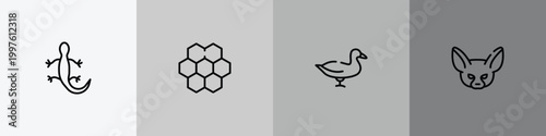 desert outline icon set featuring lizard, moss, duck, fennec icons.