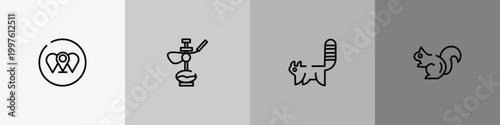 animal head outline icon set featuring branches, hookah, red panda, chipmunk icons.