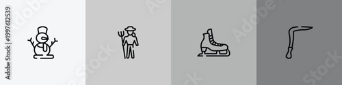 africa outline icon set featuring snowman, zoo keeper, ice skate, scythe icons.