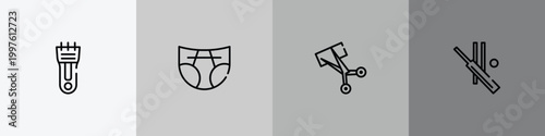 insects outline icon set featuring hair clipper, diapers, trimming, cricket icons.