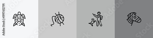 animals outline icon set featuring turtle, wool, dog training, zebra icons.
