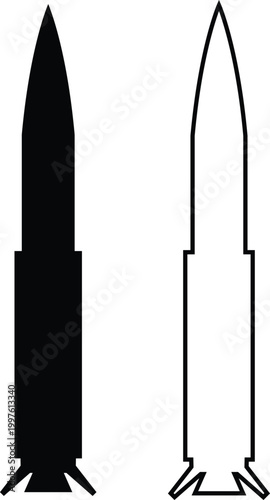 Rocket missile space launch vehicle icon set collection group in black flat and line style featuring rocket, missile, spacecraft, booster, launch synonym elements for aerospace, military and technolog