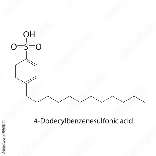 Dodecylbenzene skeletal structure. aromatic compound schematic illustration. Simple diagram, chemical formula.