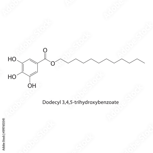 Dodecyltetraethylene glycol monoether skeletal structure. ether compound schematic illustration. Simple diagram, chemical formula.