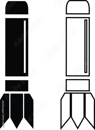 Rocket missile space launch vehicle icon set collection group in black flat and line style featuring rocket, missile, spacecraft, booster, launch synonym elements for aerospace, military and technolog