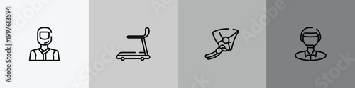 sport avatars outline icon set featuring drivers, cardio, hang glider, polo player icons.