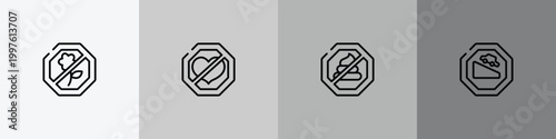 traffic signs outline icon set featuring no picking flowers, lovemaking, no pooping, descending icons.