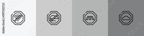 traffic signs outline icon set featuring no wifi, no rodents, cross road, hump icons.