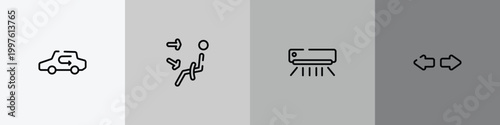 car dashboard signals outline icon set featuring recirculation, air outlet, air condition, turn icons.