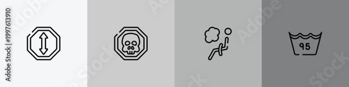 car dashboard signals outline icon set featuring ahead, death, airbag, null icons.