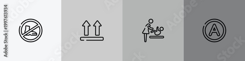 laundry instructions outline icon set featuring no shoes, lift, babysitter and child, any solvent icons.