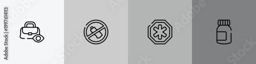poi public places outline icon set featuring null, no littering, phary, pills jar icons.