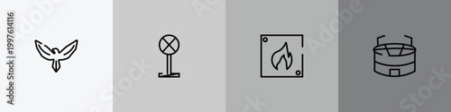 poi public places outline icon set featuring hawk, no stopping, fire triangular, big stadium icons.