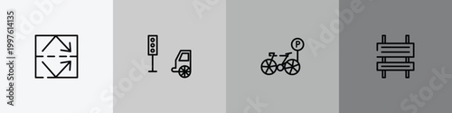signals set outline icon set featuring reflective, car traffic, bike parking, rectangle and arrow icons.