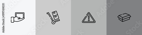 boxes outline icon set featuring lightweight, use hand truck, danger, cardboard box without a lid icons.