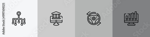 general outline icon set featuring classification, digital banking, autopilot, ar graph icons.