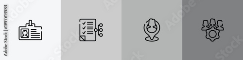 general outline icon set featuring user data, smart contract, placement, project team icons.