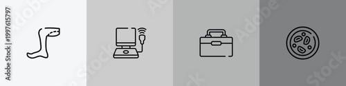 blood donation outline icon set featuring legs, ultrasonography, organ container, microscopic icons.