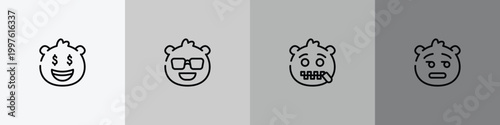 emoji outline icon set featuring rich emoji, cool emoji, -mouth dissapointment icons.