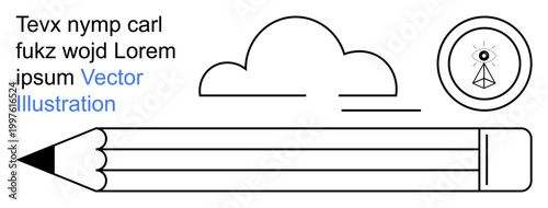Creativity, design, inspiration, education, minimalism, abstract art. Black line pencil, cloud and eye symbol suggest creative thinking. Creativity and design concept