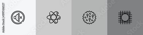 laboratory outline icon set featuring silent, atoms, ovule, wire gauze icons.