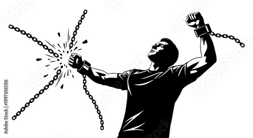 Photos A man breaking chains of oppression representing freedom and liberation
