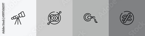 math symbols outline icon set featuring astronomy, gyroscope, fertilization, is approximately equal to icons.