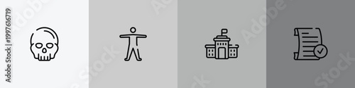 college outline icon set featuring anthropology, anatomy, high school, passed icons.