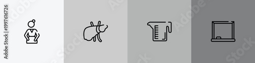 college outline icon set featuring pregnancy, liver, measure cup, drawing board icons.