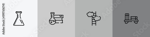 academy outline icon set featuring volumetric flask, science book, ascend, bookshelf icons.