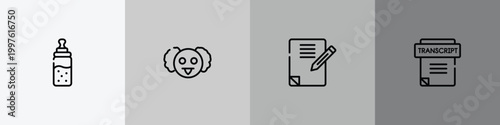 high school outline icon set featuring feeder, professor, homework, transcript icons.