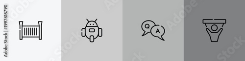 sports outline icon set featuring crib, , qa, fans icons.