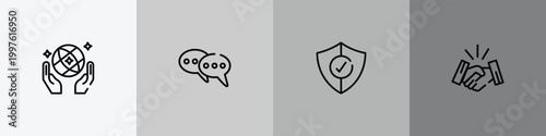 outline icon set featuring save the world, consult, protection, handshake icons.