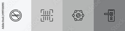 outline icon set featuring avoid, scan, isolation, doorknob icons.