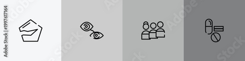 outline icon set featuring broken, eyes, people, medicine icons.