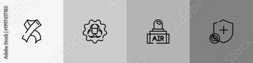 outline icon set featuring hiv, contagious, air transmission, immune icons.