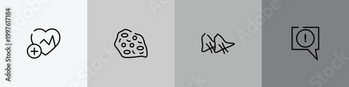 outline icon set featuring health, amoeba, smallpox, atention icons.