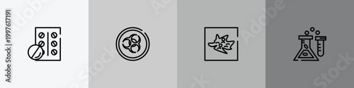 outline icon set featuring blister, epidemic, germ, medical laboratory icons.