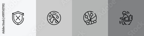 outline icon set featuring unprotected, antibacterial, , diarrhea