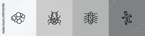 outline icon set featuring cancer, bug, e coli, physical icons.