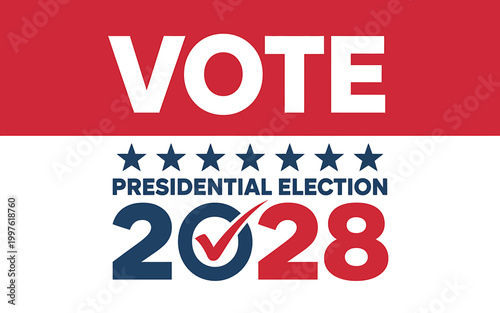 American presidential election 2028 vote button with stars and checkmark symbol