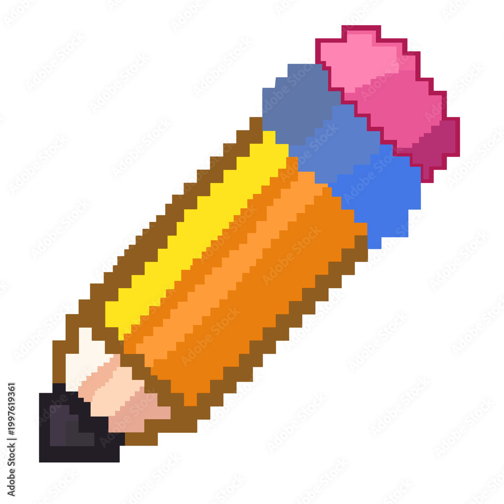 Fototapeta premium Pixel Pencil Icon Illustration Retro Style