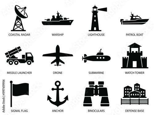 Military defense icons set