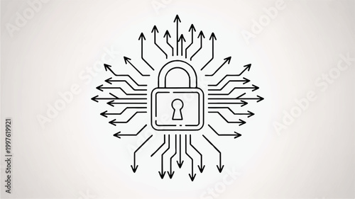 Padlock icon with multiple arrows pointing in different directions for security and protection concepts  online safety
