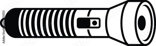 Black and white flashlight silhouette with switch for graphic design and presentation use
