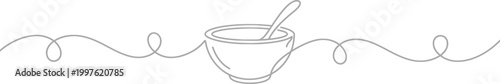 Simple bowl and spoon line art for food or recipe illustration and presentation design