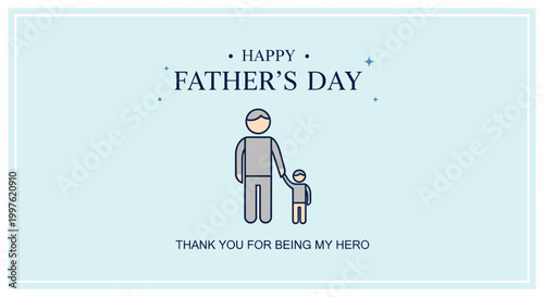 Canvastavla A light blue banner with a simple illustration of a father holding his child's hand, celebrating Father's Day with a heartfelt message