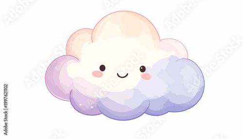 Cute Cartoon Smiling Cloud Character Face.