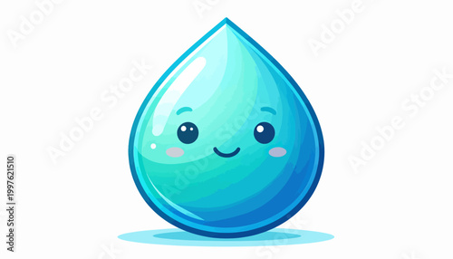 Smiling Water Droplet Cartoon Character Face.